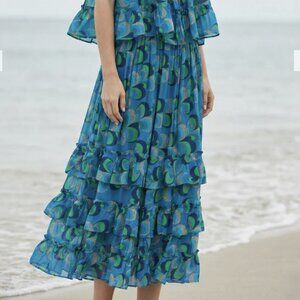 APNE RHAPSODY IN BLUE TIERED RUFFLE ELASTIC WAIST PULL ON SKIRT XXL